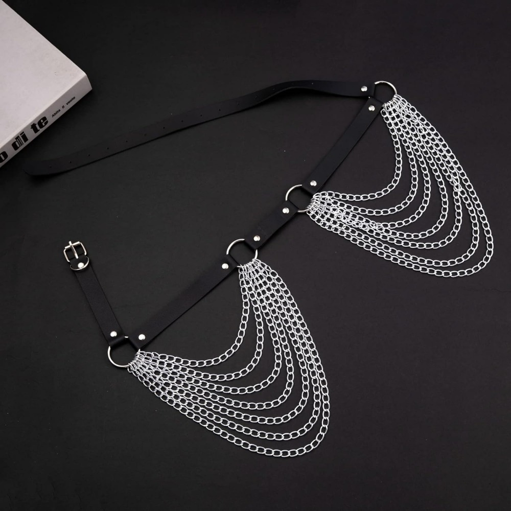 womens punk leather body chains layered waist belly chain - Temu display picture 3
