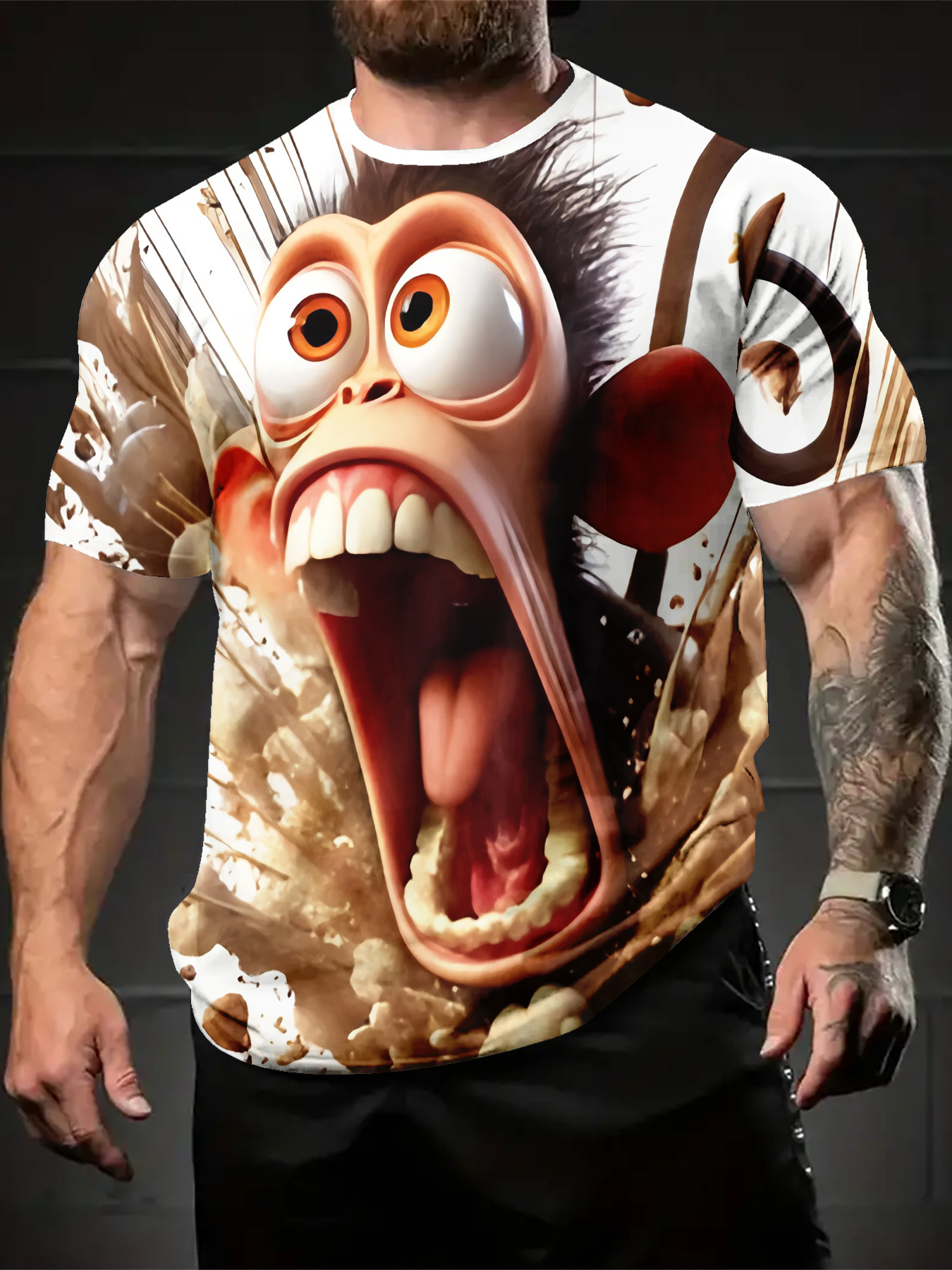 【SATIIIZ】Monkey Pigment Short-Sleeved T-Shirt Sunxciast Summer Men's T-Shirt Animal Monkey Shirt Short