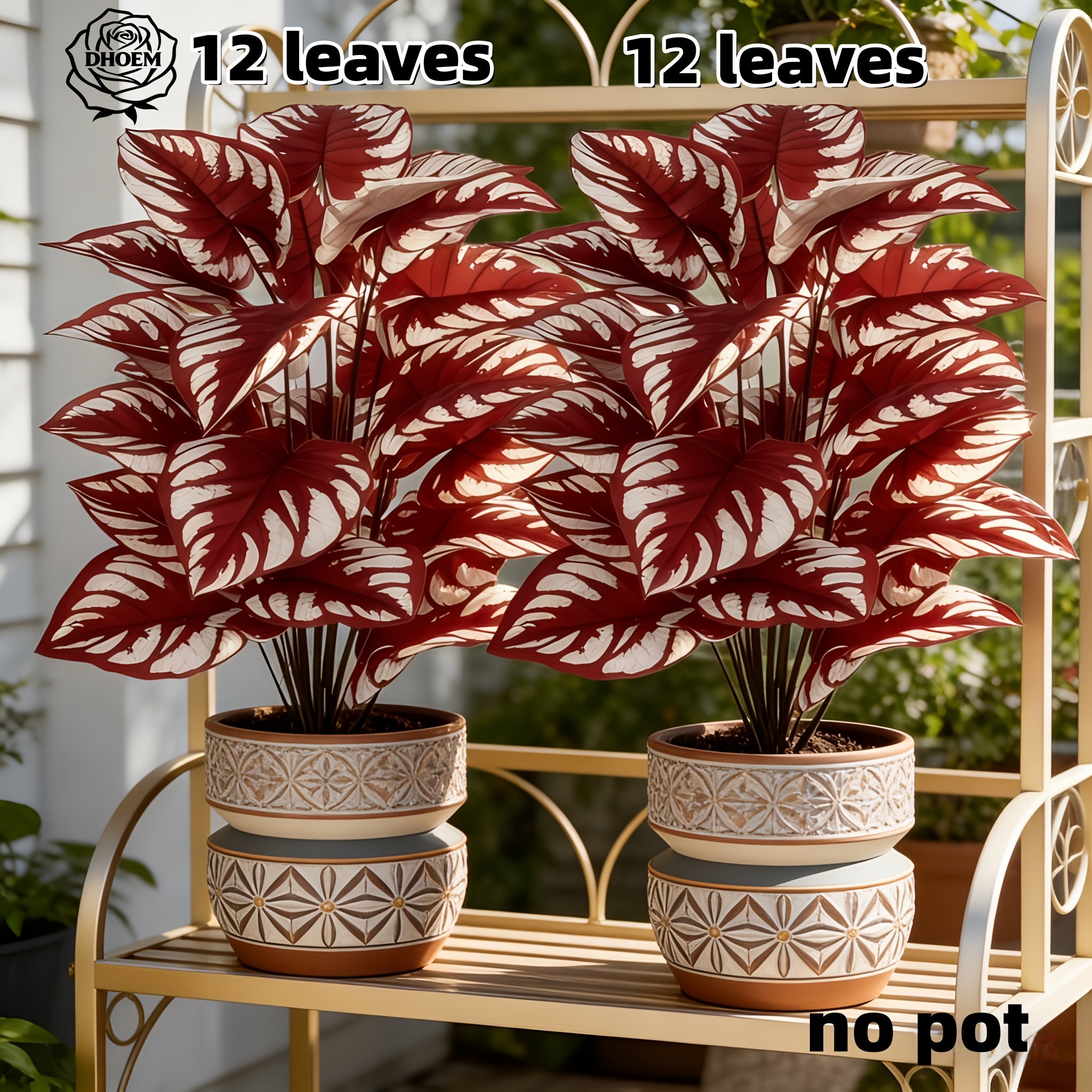 TEMU 2pcs Set- With 24 Large Leaves, Modern Wedding Garden Decoration, Maintenance-free Evergreen Artificial Plant, Potted Christmas Tree, Suitable