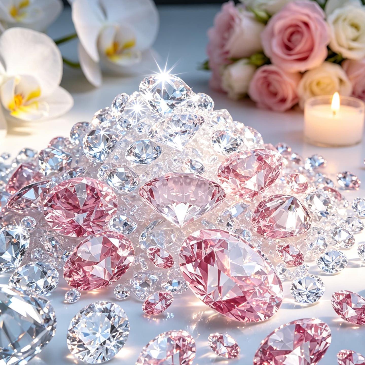 TEMU 437pcs Sparkling Pink & Transparent Acrylic Diamonds Suitable For Vase Fillers, Wedding Decor, Table , Floating Candles, Crafts - Fake Gem