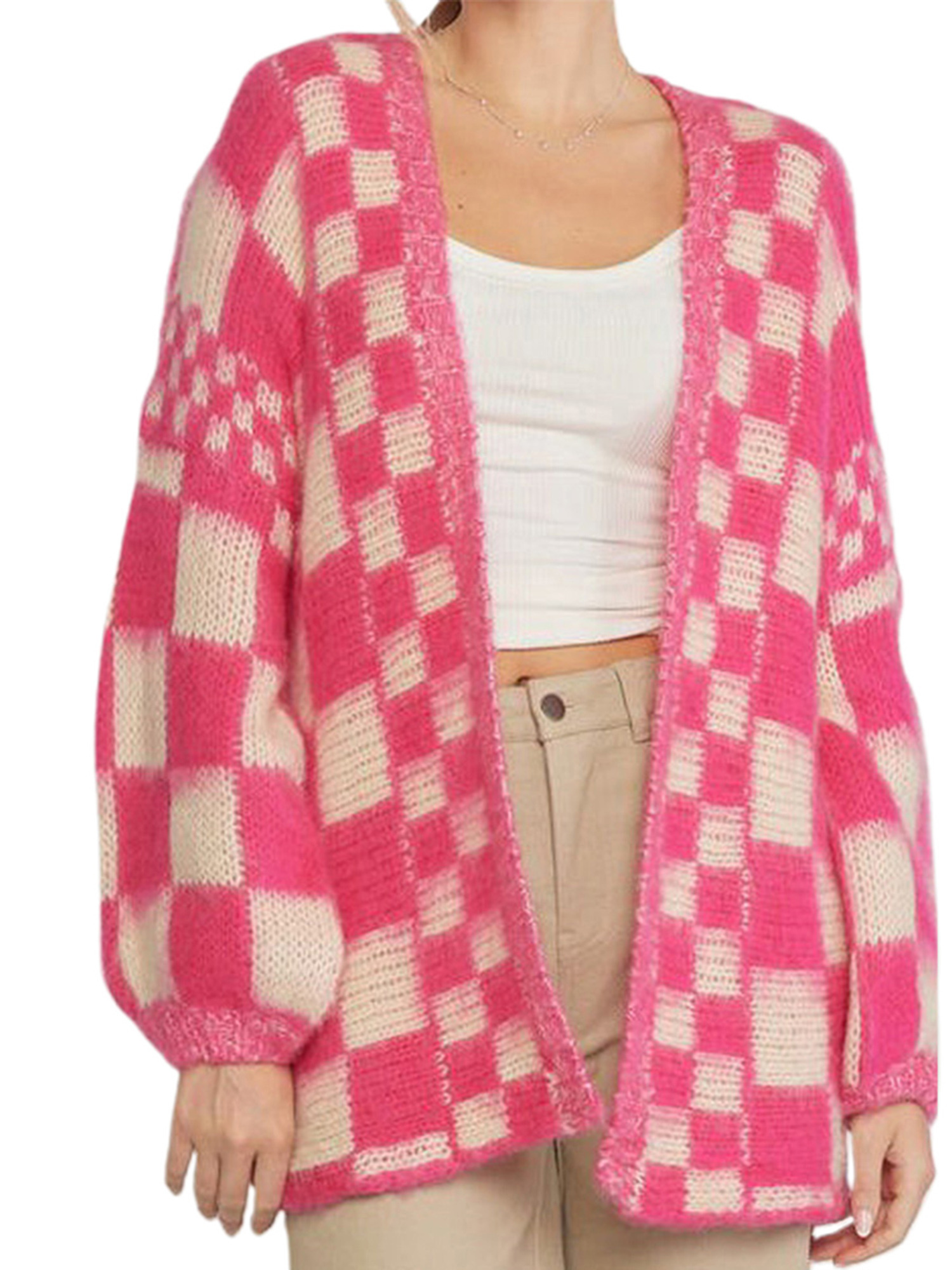 everyday womens oversized checkered cardigan long - Temu