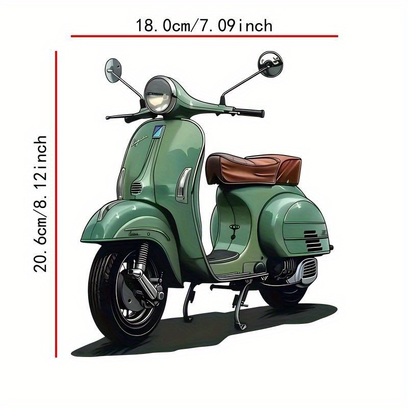 Vintage Green Scooter Graphic - Set of 3 Heat Transfer Patches, Suitable for Ironing And Washing, Ideal for T-Shirts, Denim, Sweaters, Bags, Cushions, And More!