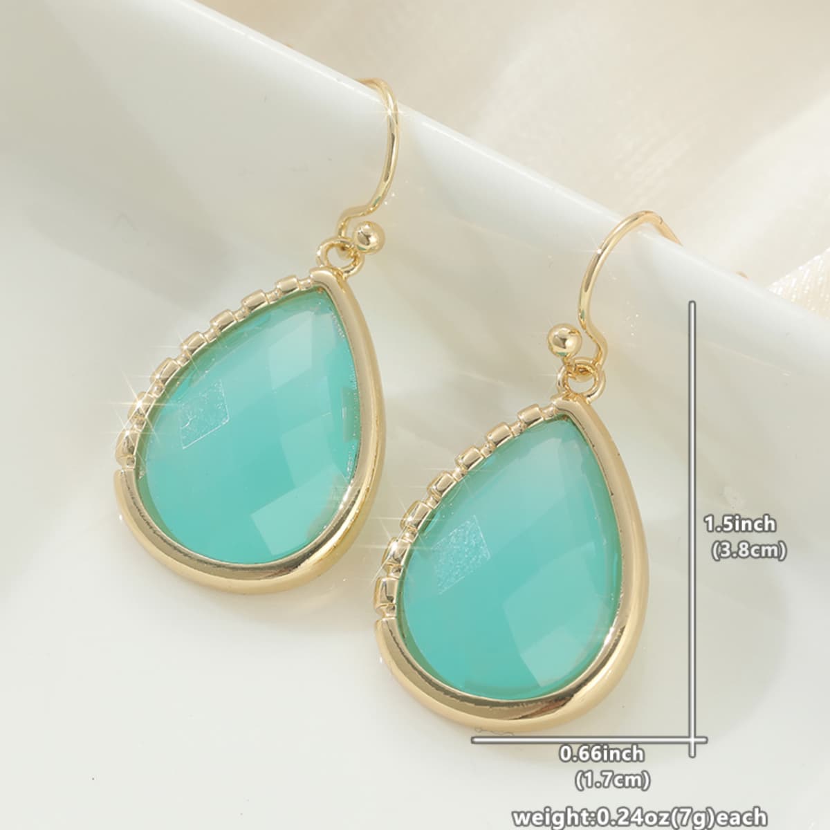 Women's Long Dangle Earrings with Light Lake Blue Zirconia
