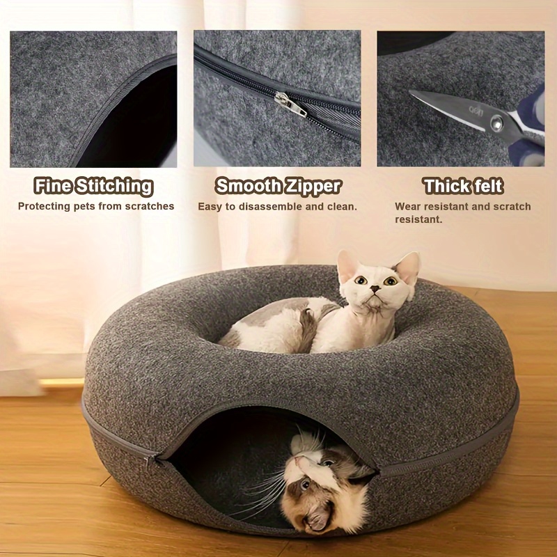 Play Donut-Shaped Cat Bed & Interactive Felt Tunnel