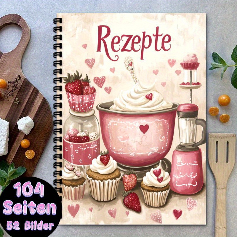TEMU 1pc A5 Fun German Recipe Notebook - Blank Personal Recipe Notebook, Black Spiral Bound, Can Hold Up To 100 Recipes. Homemade Menu Health Recipe