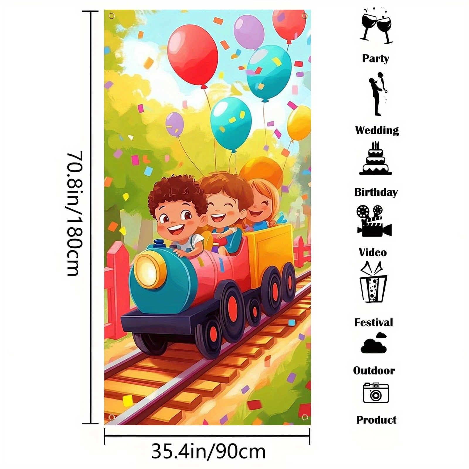 TEMU 2d Flat, 2d Flat - 2d Door Banner 2d Flat, 2d Flat - 2d Door Banner 1pc 2d Door Banner Featuring A Whimsical Train A Cartoonish Design, Perfect