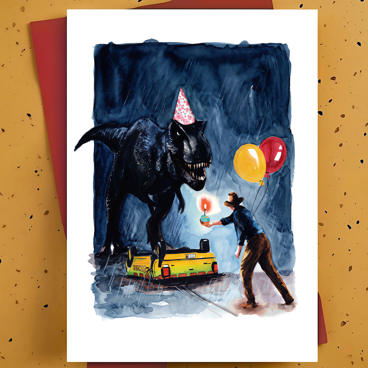 TEMU 1pc Funny Birthday Greeting Card For Friend, Brother, Dinosaur Enthusiast – Dinosaur & Adventure Figure Hand-drawn Watercolor Design, Humorous