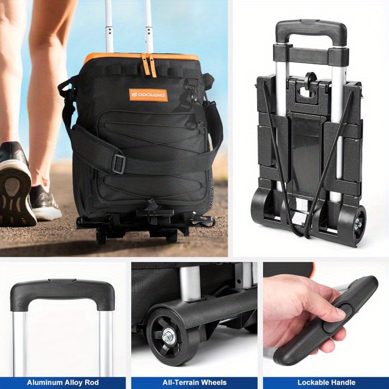 Odoland Heavy-Duty 48 Can Cooler with Wheels & Handle - Collapsible Ice Chest, Locking Wheels, Side Pockets - Portable Camping, Party, Tailgating Cooler for Outdoor, Grocery, Delivery - Holds 48 Cans/72 Bottles, Outdoor Cooling, Compact Design, Reinforced Fabric, Party Hosts