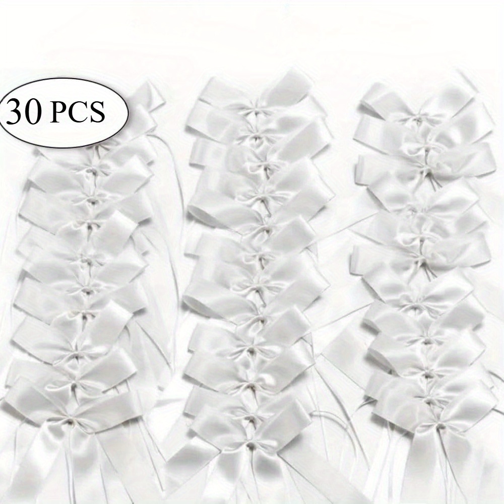 30/50 Handmade Wedding Car Bow Ribbon Antenna Bows, Easy To Tie On Cars, Classic And Elegant White For Wedding And Christmas Tree Decorations - White 22x12&halloween,school