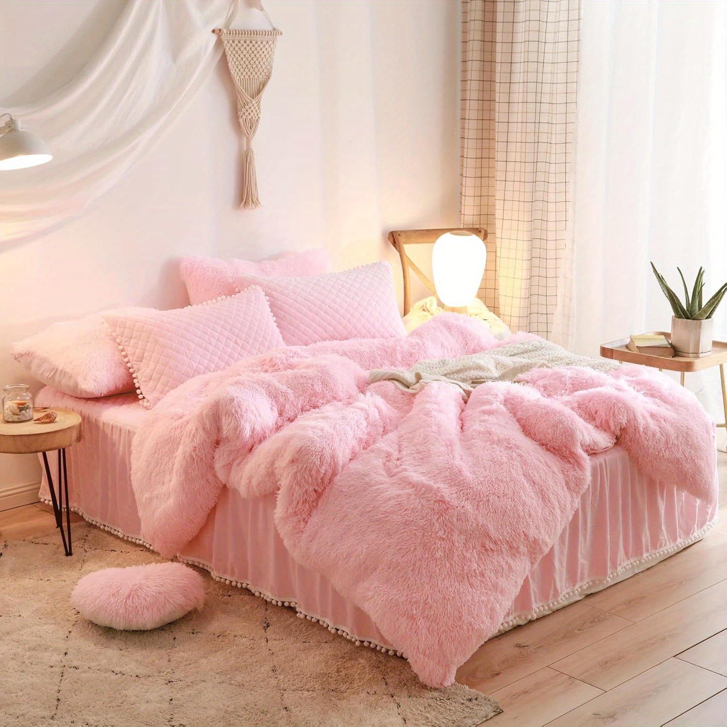 fluffy soft comforter cover queen set   fur bedding sets full queen king 3 pieces1 plush duvet cover 2 shaggy pillowcases fuzzy pink bed set plush duvet cover set bed sheets details 6