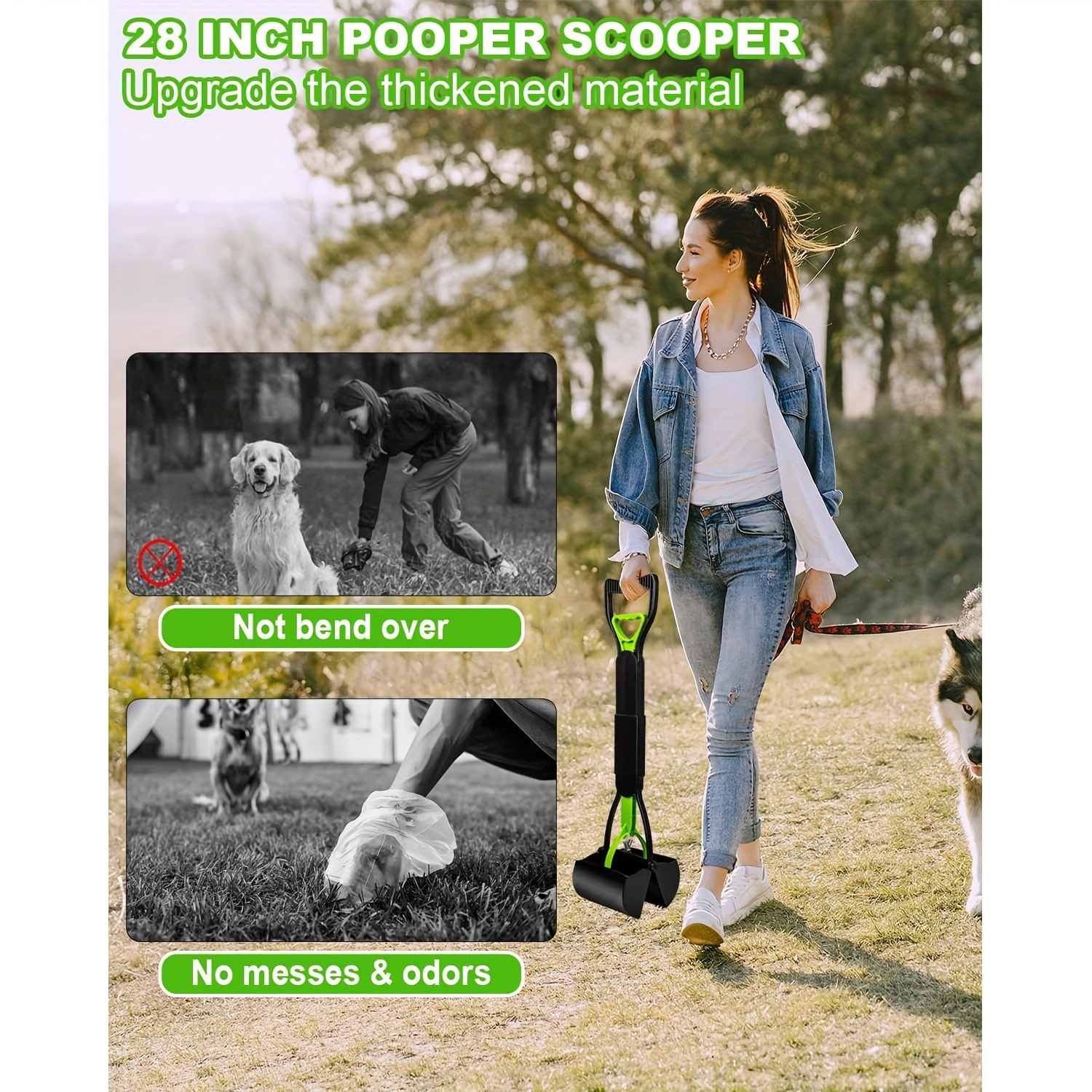 TEMU Collapsible Dog Poop Clip, Ergonomic Handle Pickup, Abs Plastic, Powerful Serrated Clip, Spring, Portable Design, Suitable For On Grass And Gravel, No Battery Required 2 Colors - Blue/green