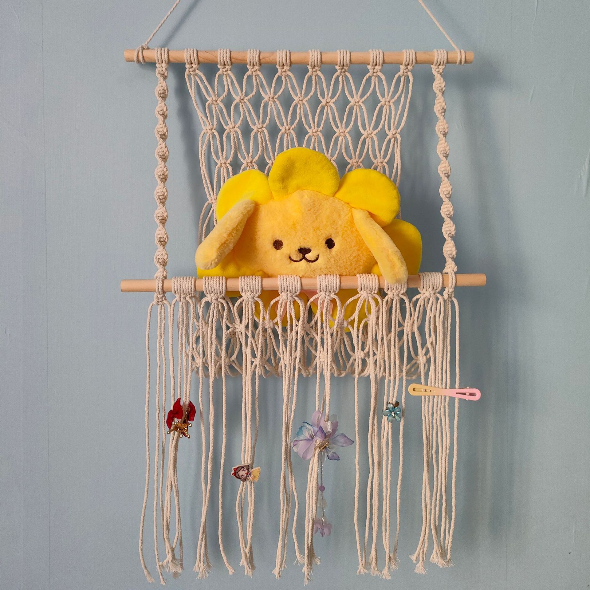 1pc of handmade woven rope storage rack simple decoration wall mounted net pocket suitable for bedroom living room and bathroom Product details 2