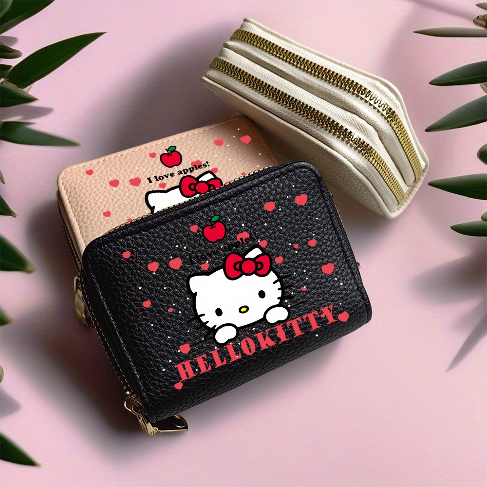 

1pc Sanrio Valentine's Day Hellokitty Simple Solid Color Short Wallet, Zipper Coin Purse, Portable Case, Gift, Valentine's Day.