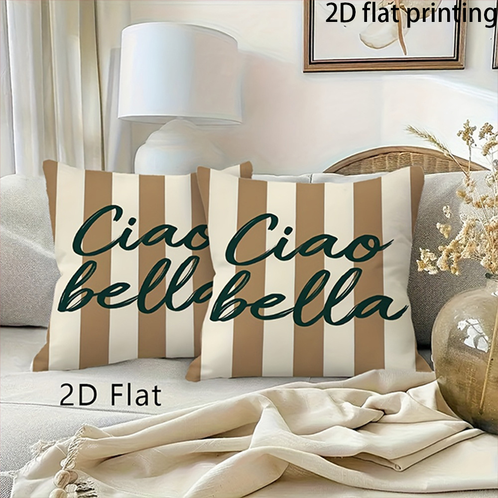 Image of 2d Flat-2pcs Vintage Striped Letter Pillowcases Home Cushion Covers, Perfect For Sofa, Living Room, Outdoor Use And Decoration, Single-sided Printing, Pillow Insert Not Included