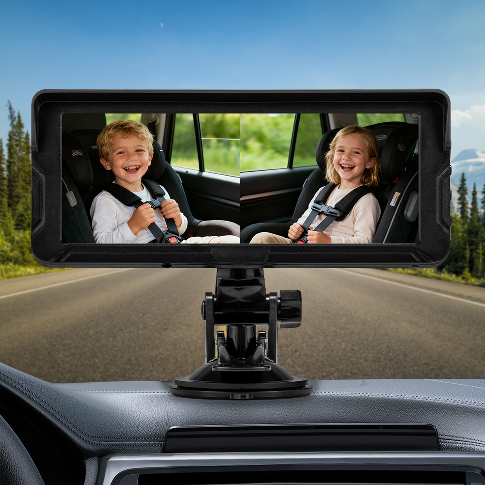 TEMU Infant Car Monitor For 2 Children - 7-inch Hd 1080p Screen With Dual Rear Seat Cameras, 150° Wide Angle & 360°, Night Vision, Surveillance For