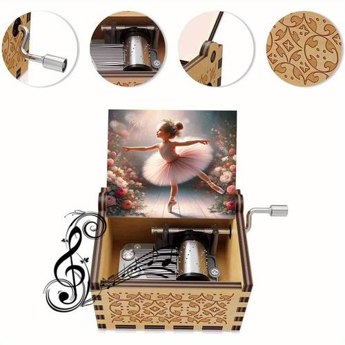 1pc bohemian vintage ballerina music box hand cranked natural wood suitable for ballet dancers hand wind up mechanism with floral ballerina figure decor wedding gift for mothers birthdays ballet lovers