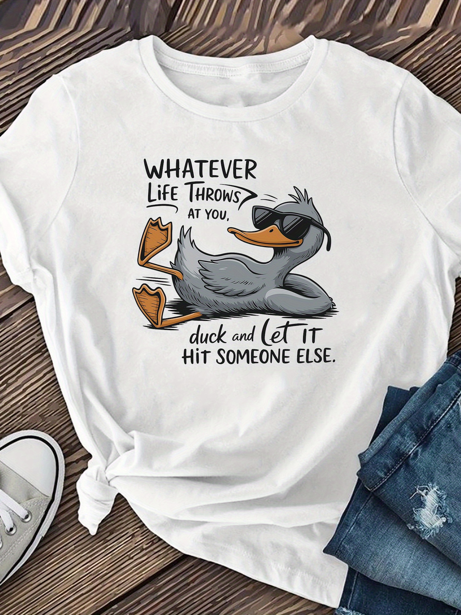 duck printed t shirt casual short sleeved t shirt patterned printed round neck t shirt breathable fabric suitable for spring summer and autumn