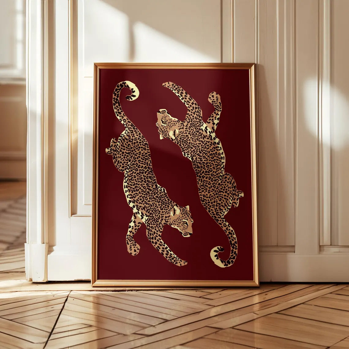 TEMU 1pc Burgundy & Leopard Print Wall Art - Retro Animal Print Frameless Canvas Painting, Colored Modern Aesthetic Poster Suitable For Bedroom,