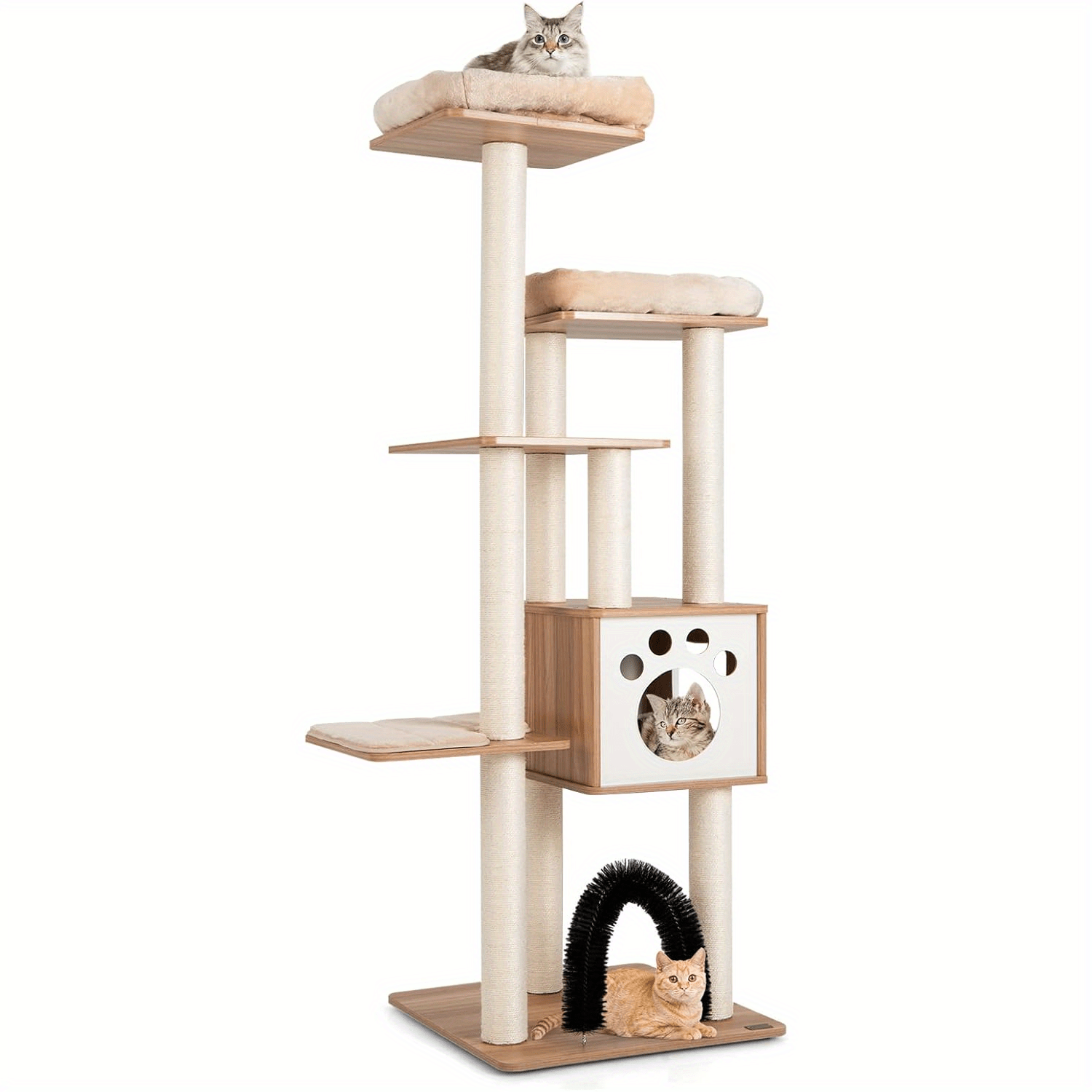 Image of 6-story Scratching Post 176cm, Cat Tree With Cozy Mats And Cave, Cat Scratching Post Wood, Cats Cat Furniture, Climbing Tree Activity Tree Play Tree