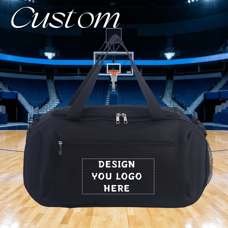 TEMU Personalized Duffel Bag For Men Women, Custom Name Black Large Travel Gym Bag With Front Zipper Pocket Side Mesh Pocket Top Carry Handles,