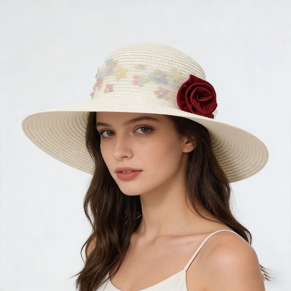 TEMU de para mujer - de satén 3D con banda floral pastel y ala , plegable, y transpirable, estilo bohemio para playa, viajes y vacaciones, estilo