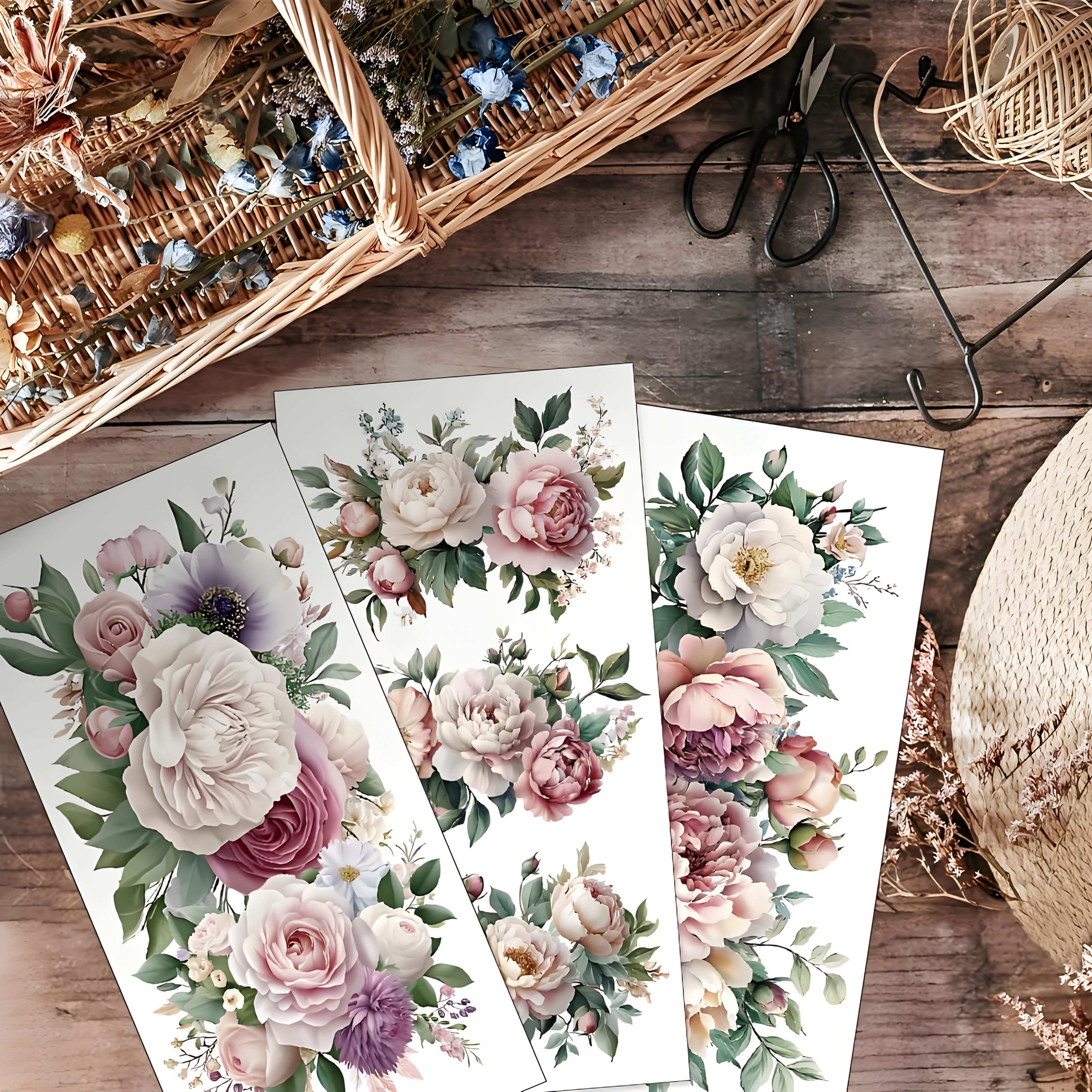 Image of Uv Dtf 3pcs Set Floral Decorative Furniture Stickers 15.24x 30.48cm Rose Peony Wooden Furniture Transfer Stickers Suitable For Wooden Home Decoration