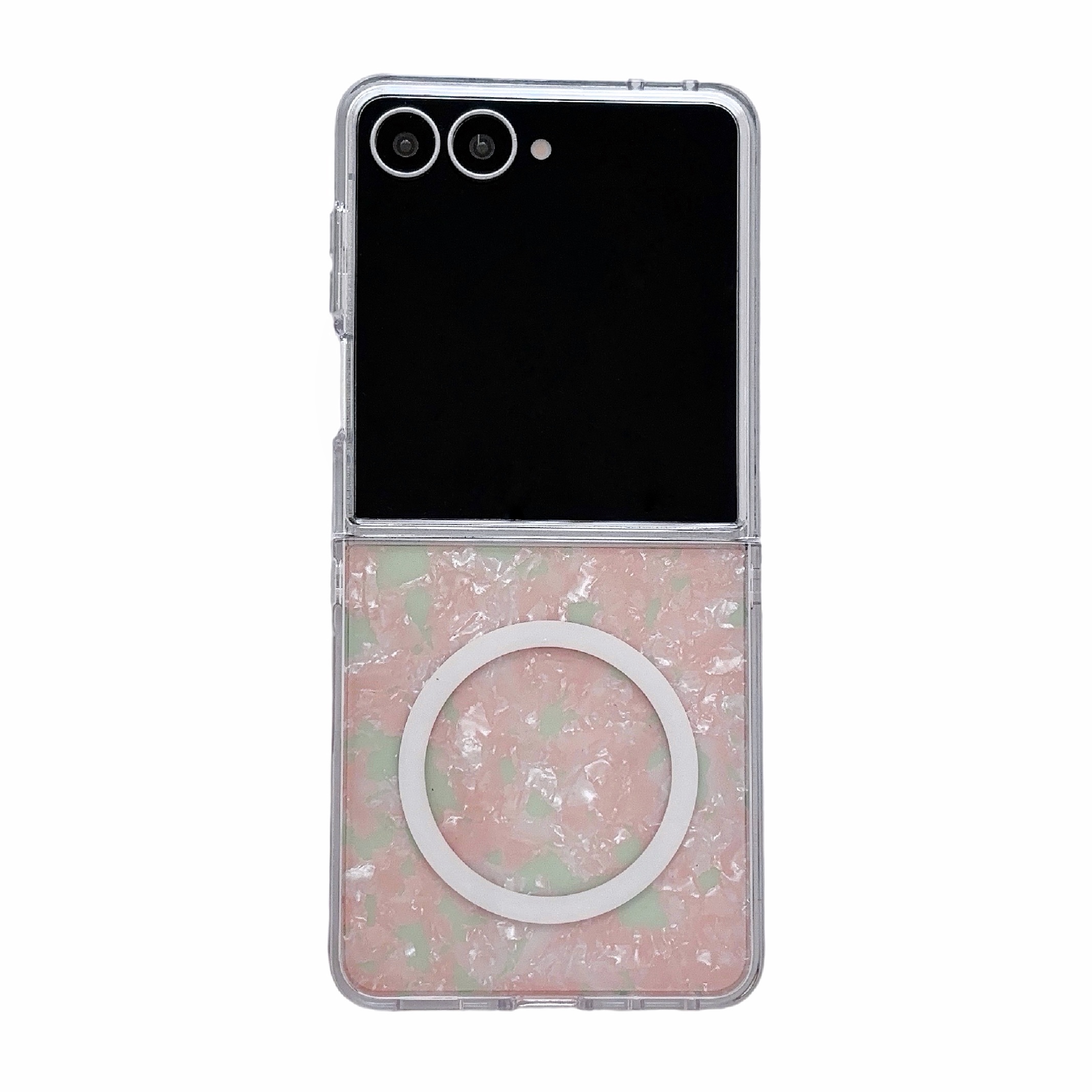 TEMU Phone Case: Magnetic Four-color Iridescent Pearlescent Shell Pattern Two-section Phone Case, Suitable For Full-coverage Drop-proof Protective