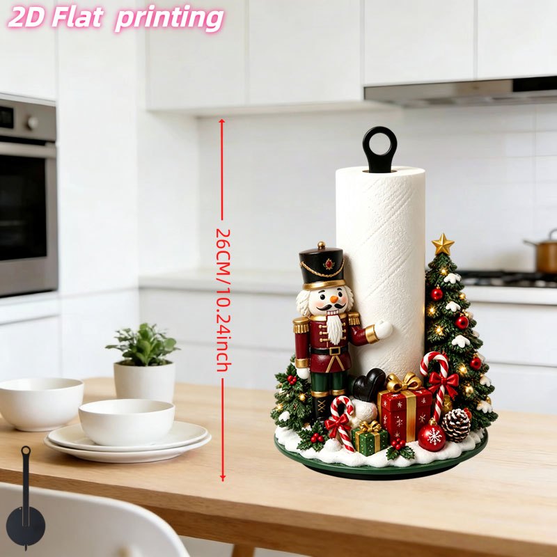 TEMU 2d Flat Printing 1pc Kitchen Paper Towel Holder - Christmas Style Nutcracker Christmas Tree Shaped Kitchen Tissue Holder, Creative Desktop