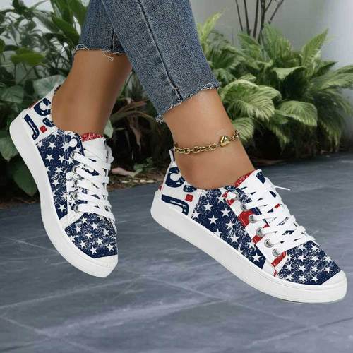 womens american flag sneakers low top lace up skate shoes with round toe tpr sole breathable fabric suitable for campus streetwear skateboarding casual daily wear versatile athletic footwear women shoes