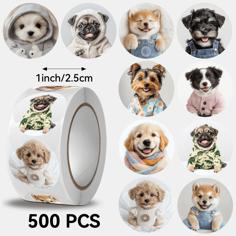 TEMU Rouleau de 500 autocollants mignons de chien, convient pour décorer les tablettes, étuis de téléphone, cahiers, emballages de produits,