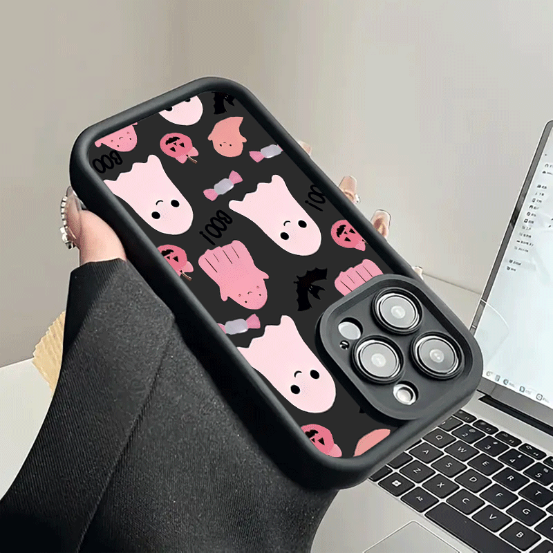 Burgundy Black and White Pink ghost TPU Shockproof Full Cover Precision Protective Case for Apple iPhone16promax, 16 15pro 14PLUS 13 12Pro 12mini 13 mini 11 Pro Max X XSMAX Pattern Printed Phone Case, Easter Gift, Christmas Halloween Decoration/Gift for Girlfriend, Boyfriend, Friends or