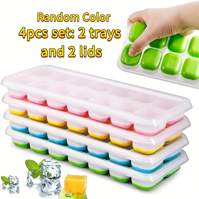 TEMU Ensemble de 4 pièces : 2 boîtes et 2 couvercles, cube multifonctionnel de couleur aléatoire, moule à glace, accessoires de cuisine, cube à glace