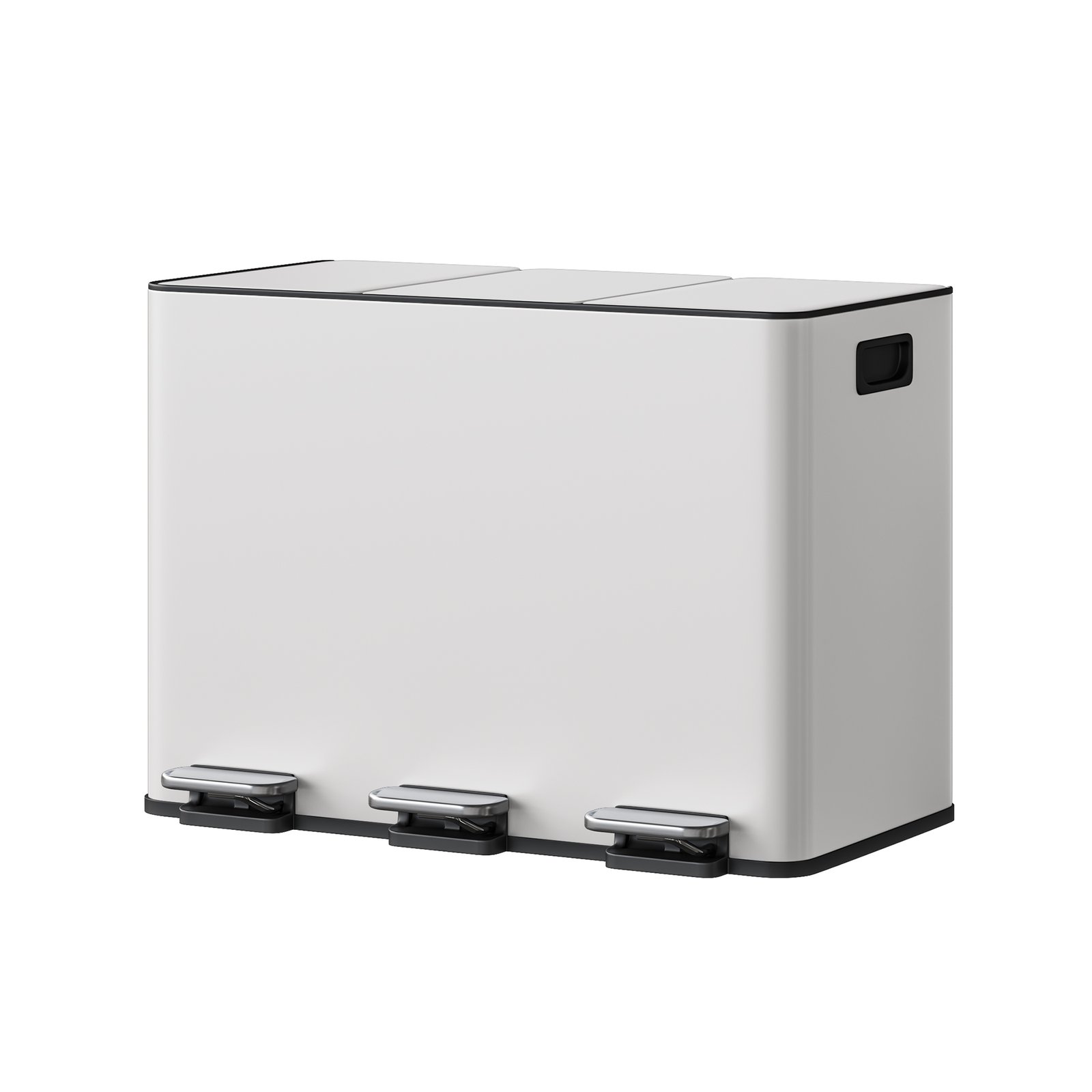 Image of 3-compartment Stainless Steel Kitchen Trash Can, 45l Capacity, Step Pedal, Removable Inner Buckets And Side Handles, Slim Waste And Odor Resistant Recycling Bin