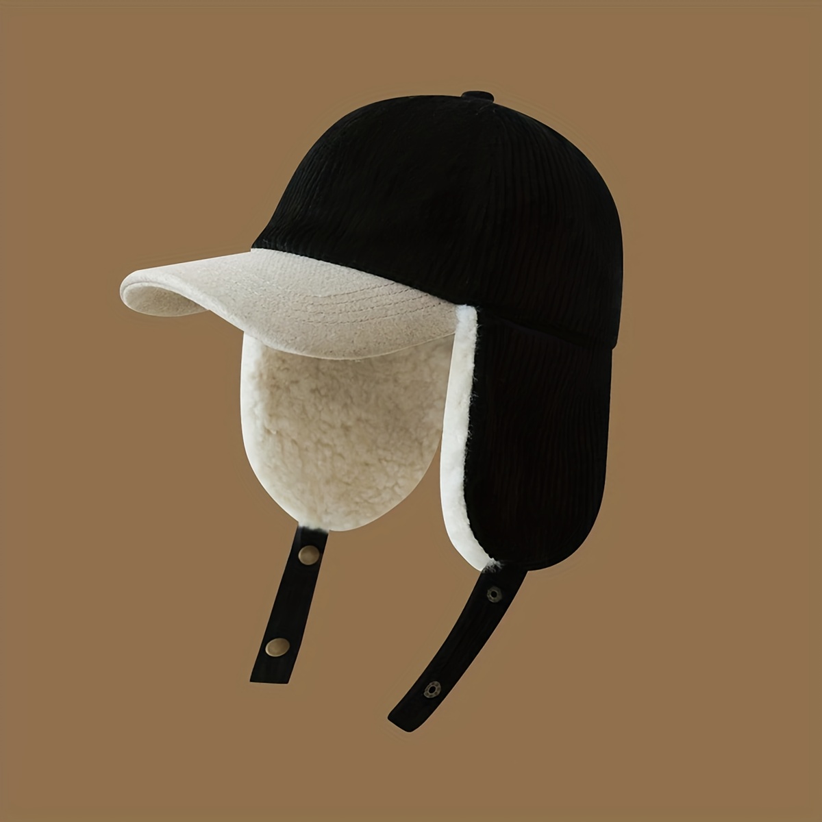 Unisex Winter Warm Plush Baseball Cap with Detachable Ear Flaps