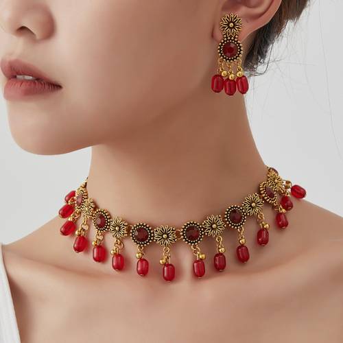 fashion jewelry ethnic bohemian retro necklace earrings exotic necklace set