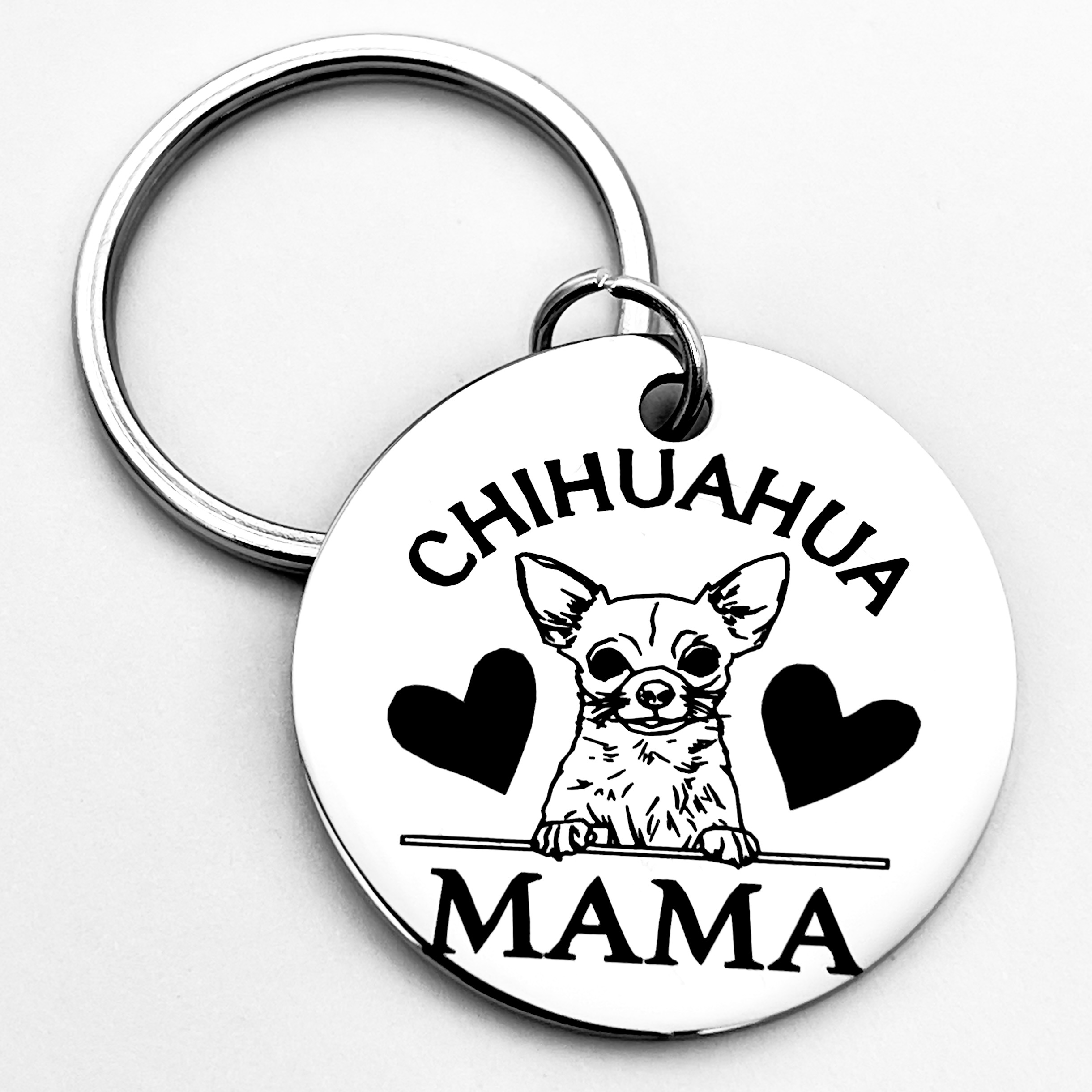 Stainless Steel Chihuahua Mama Keychain, , Perfect Gift For Dog Lovers, Novelty Present For