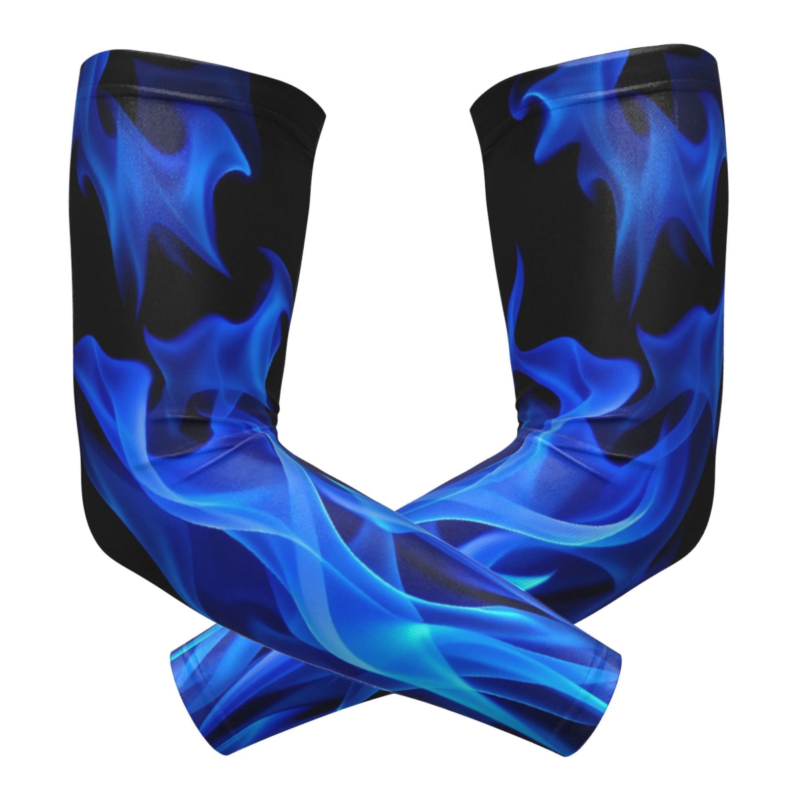 TEMU A Pair Of Black Background With Blue Flame Patterns, A Vibrant And Dynamic Visual Impact, Showcasing A Trendy With Novelty Arm Sleeves