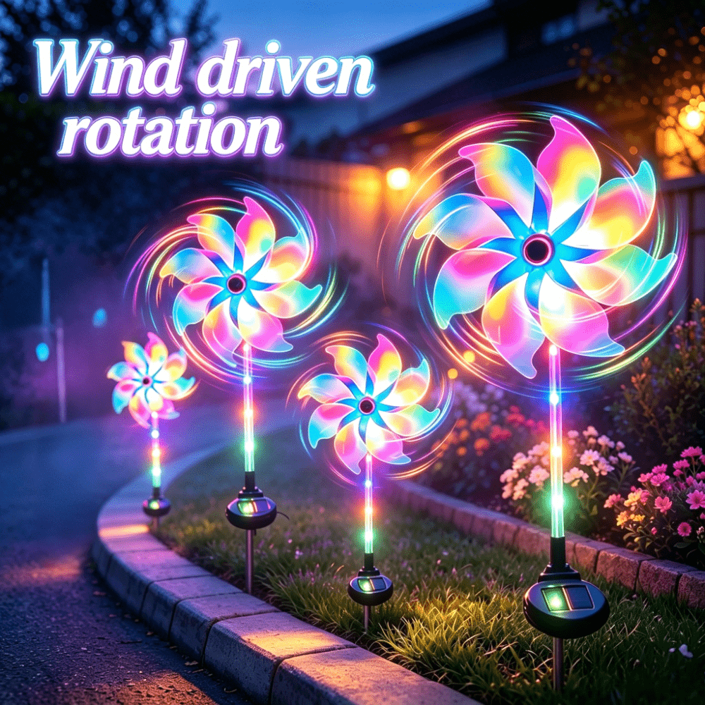 TEMU Solar-powered Rotating Windmill Light, Garden Decorative Light, Windmill Light That Spins With The Wind, Rgb Color-changing Windmill Led Light,