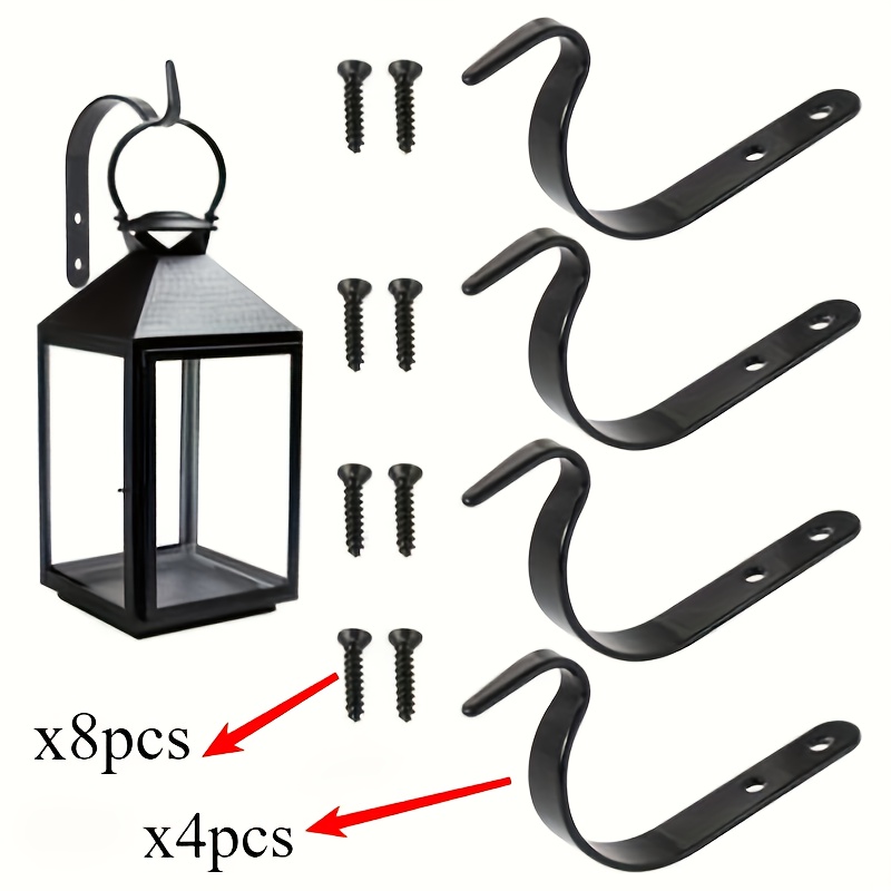Image of 12pcs (4 Hooks + 8 Screws) Bohemian Wall Hooks - Heavy-duty Multifunctional Iron Hooks, Suitable For Plants, Lanterns, Bird Feeders, And Mason Jar Lights - Design With Pre-drilled Holes, Utility Hooks