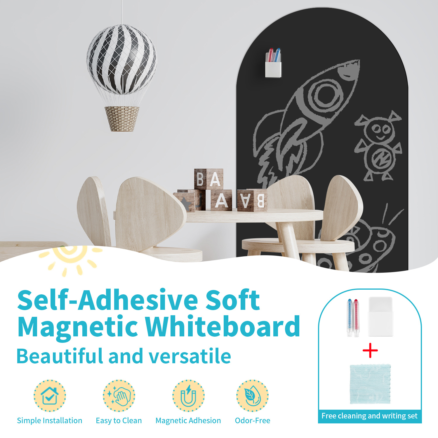 TEMU Autocollant mural magnétique décoratif pour blanc, 1 pièce, plat 2D, motif simple de demi-cercle noir incurvé, auto-adhésif et facile à retirer,