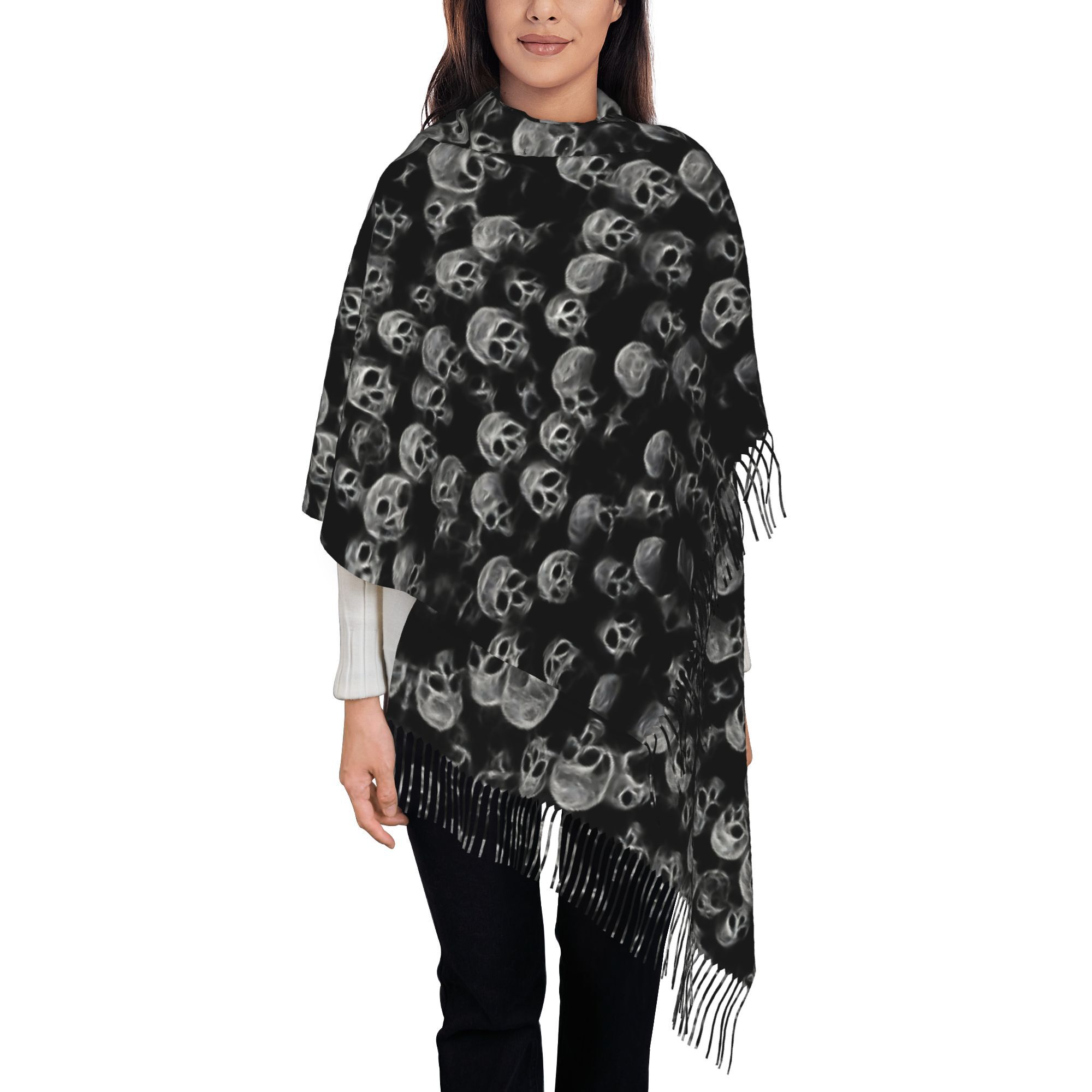 TEMU Écharpe à franges unisexe mode automne-hiver avec crânes