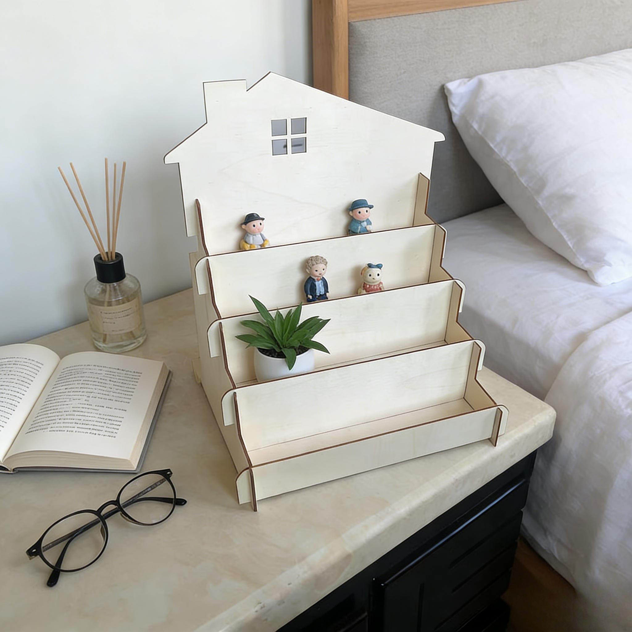 TEMU ["Soporte de Exhibición de Madera con Forma de Casa] Estante de Almacenamiento de Varios Niveles, Estante de Almacenamiento y Práctico para