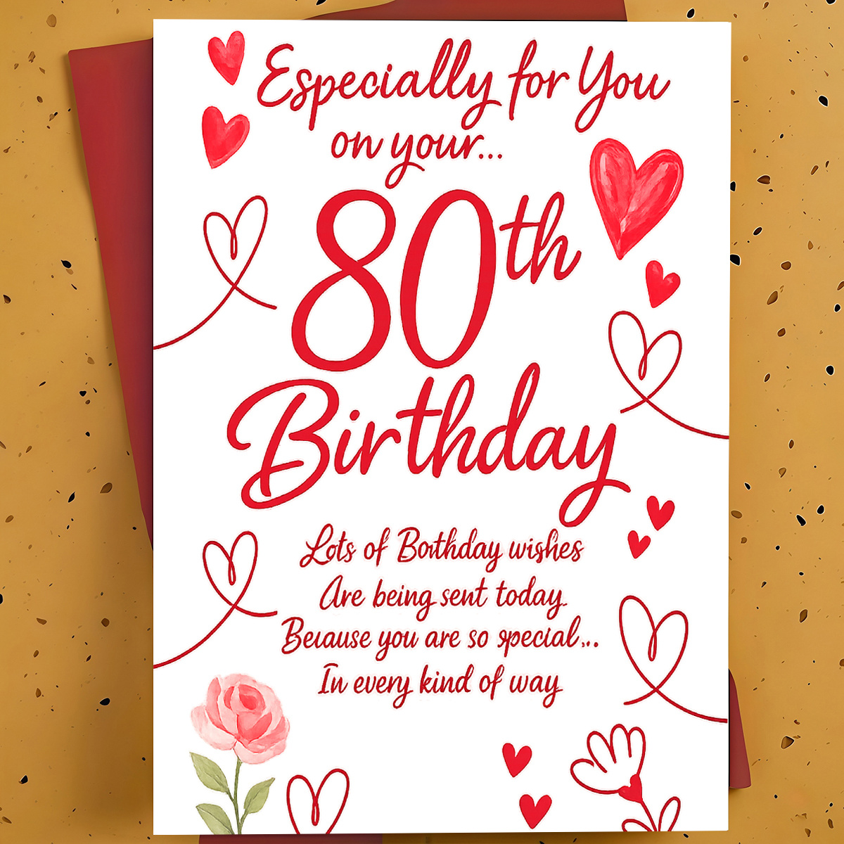 TEMU 1pc Elegant 80th Birthday Greeting Card With Heart And Perfect For To Milestone And Send On Their Big Day