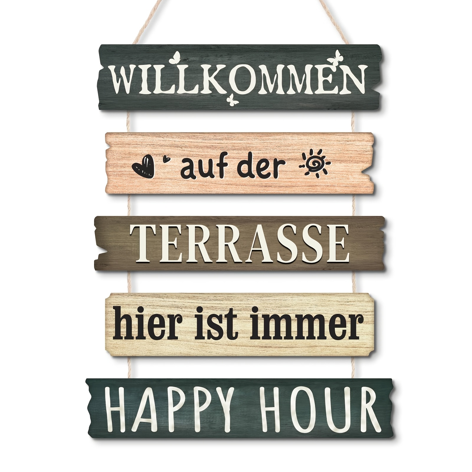 Image of 5pcs Set Of German Vintage Wooden Decorations, Welcome To Decoration Theme Wall Decor, Vintage , Suitable For Home Outdoor/ Decoration