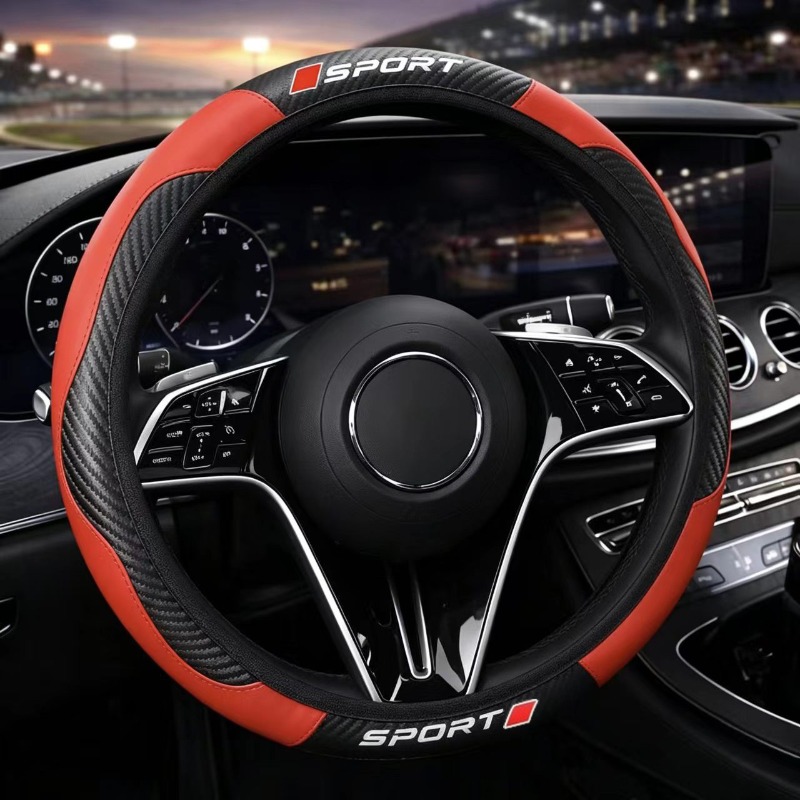 TEMU 1pc Housse de volant universelle en fibre de style sport 14.57-14.96 pouces Pièces intérieures de voiture universelles