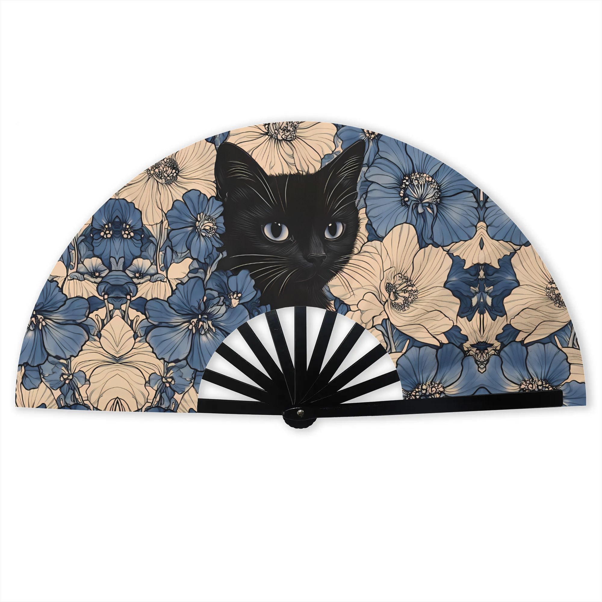 TEMU Éventail pliant à main avec motif imprimé 2D dans des fleurs bleues, pour fêtes de camping air, accessoires de style , accessoire de fête,