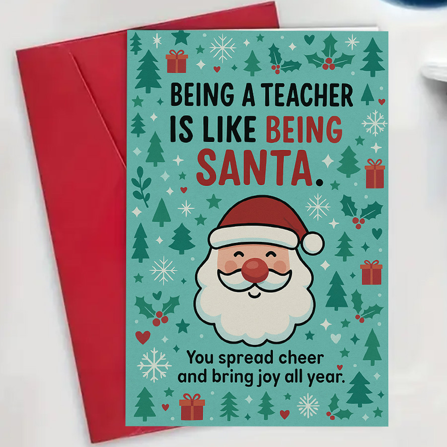 TEMU A Single Christmas Card For Teachers Featuring A Santa Design, Ideal As A Holiday Gift Throughout The Year. Expressing Gratitude Or Celebrating