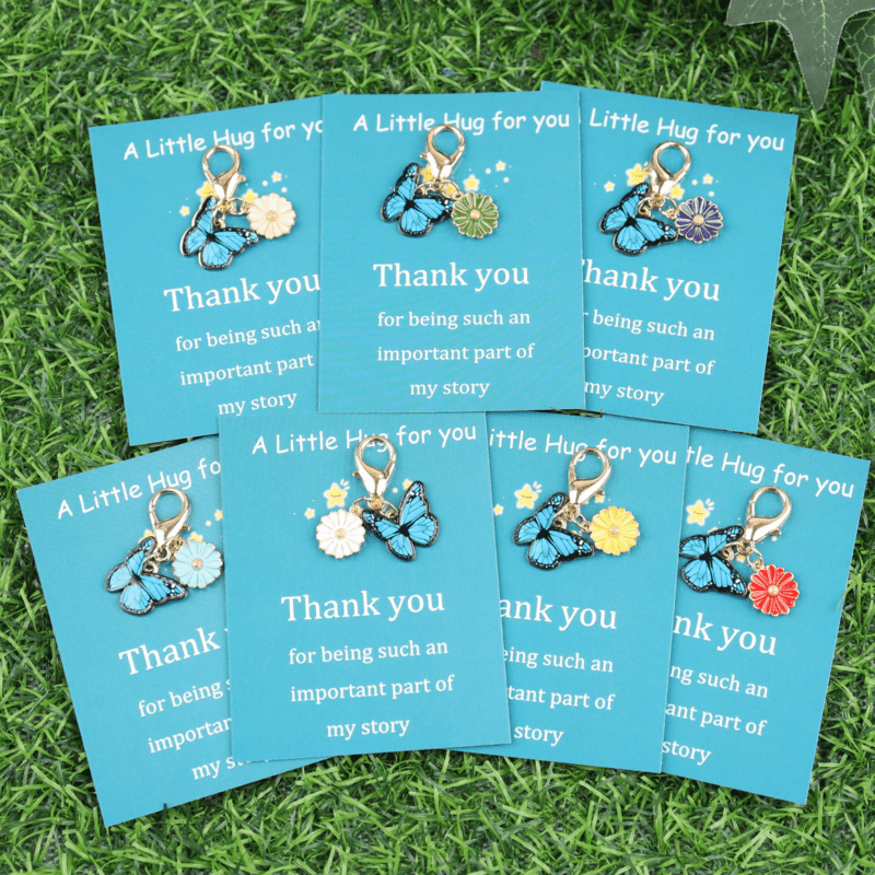 TEMU Gift For Her/him 7pcs Whimsical Blue Daisy Keychain Set With An Thank You Card Saying 'thank You For Being So Important In ' - Support Gift