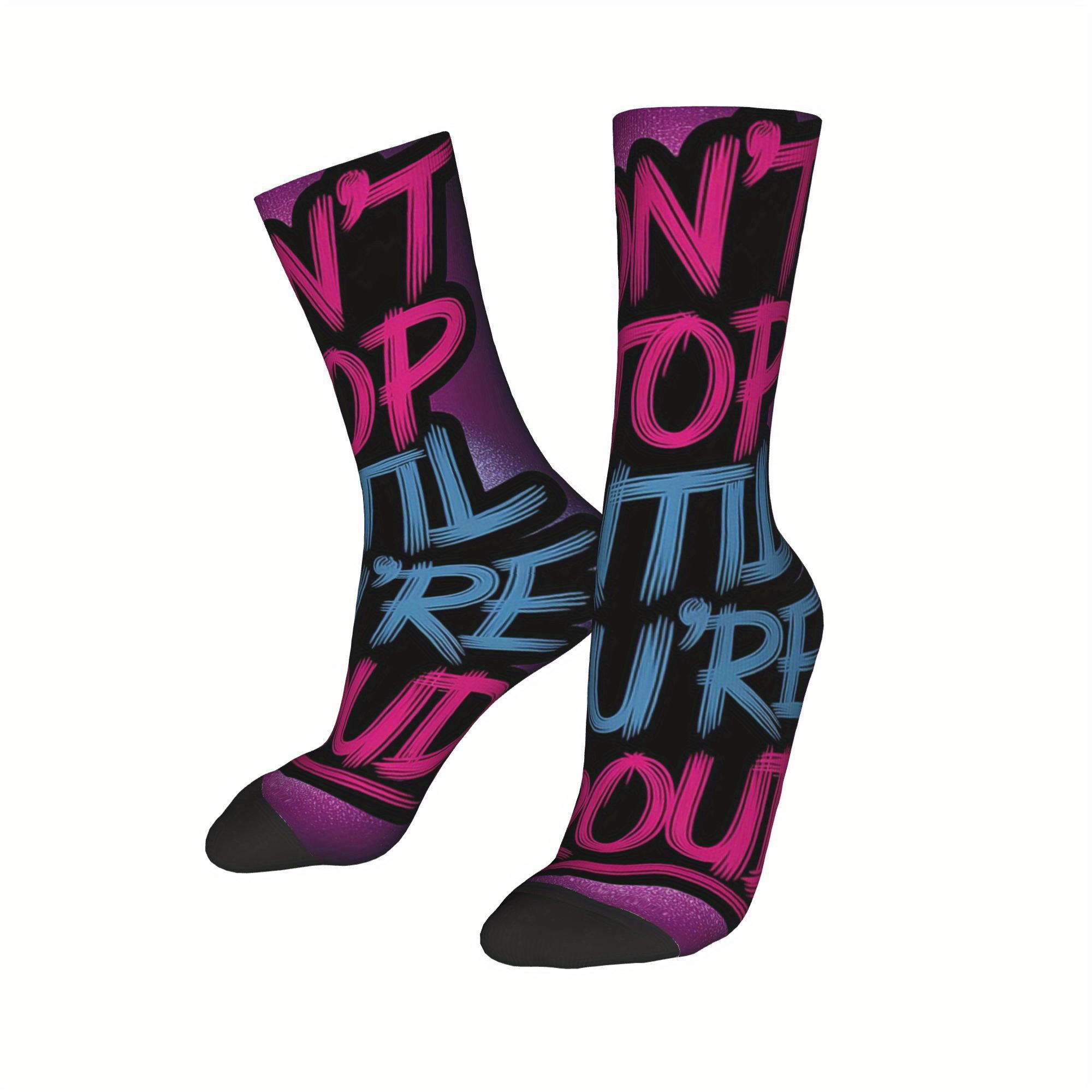 TEMU 1 par de calcetines tipo media "I LOVE GYM" de hip hop para hombre, unisex, de , con estampado de , divertidos y novedosos, que absorben la