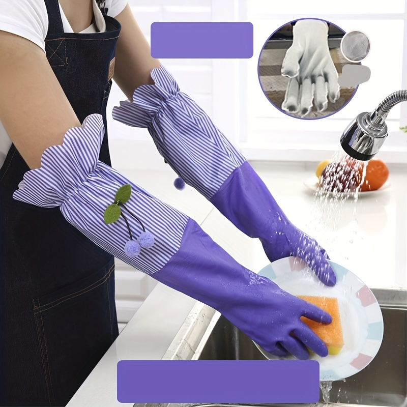 a pair of winter long warm gloves fleece lined household cleaning gloves waterproof kitchen dishwashing gloves non slip household gloves   rubber gloves cleaning supplies cleaning tools back to school supplies details 1